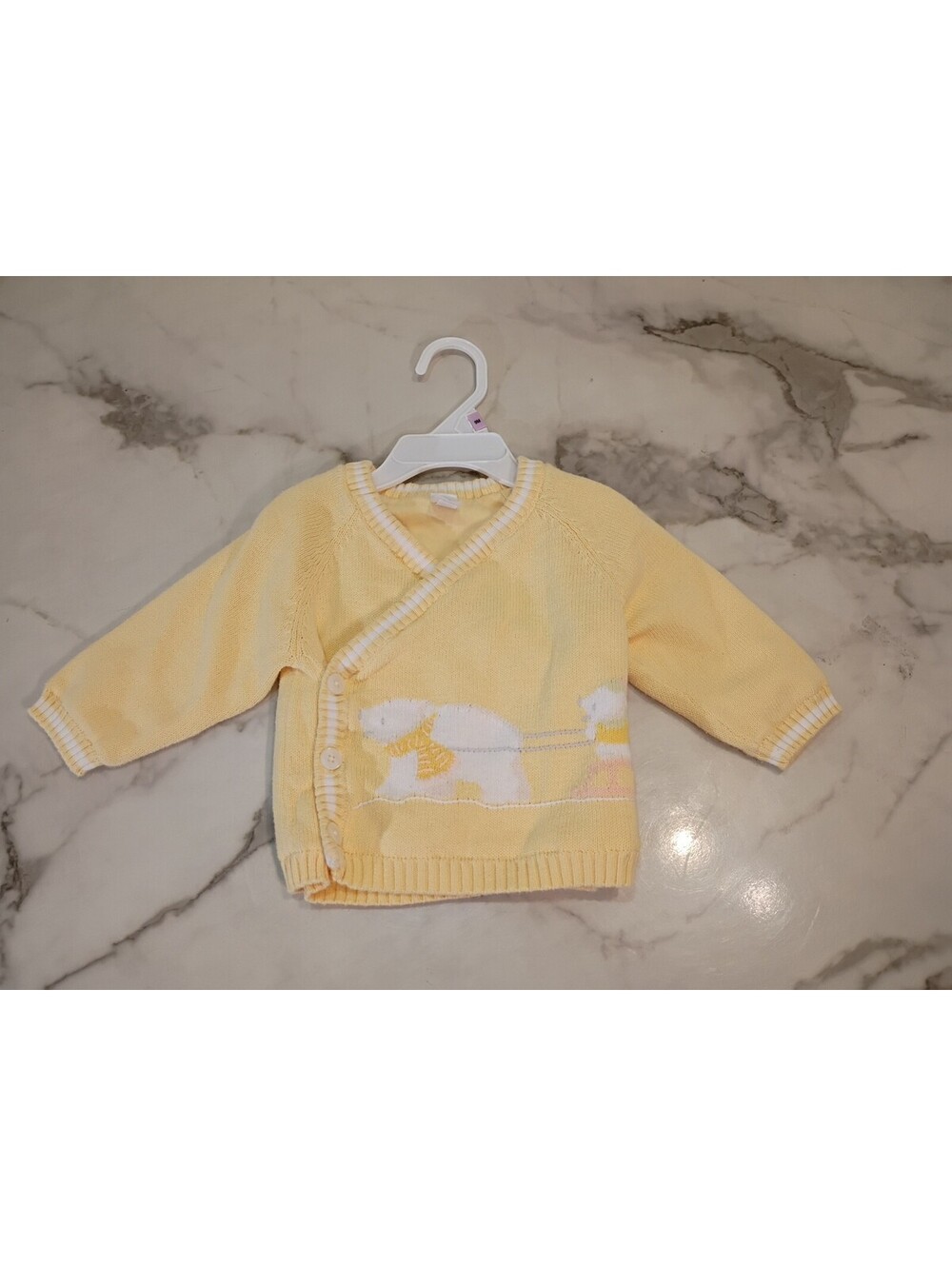 Baby Gap 3-6 Months Polar Bear Yellow Knit Wrap Front Sweater Winter Girls Boys